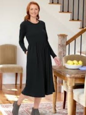 Vermont Country Store Thermal Knit Midi Dress, Black, Size 3X